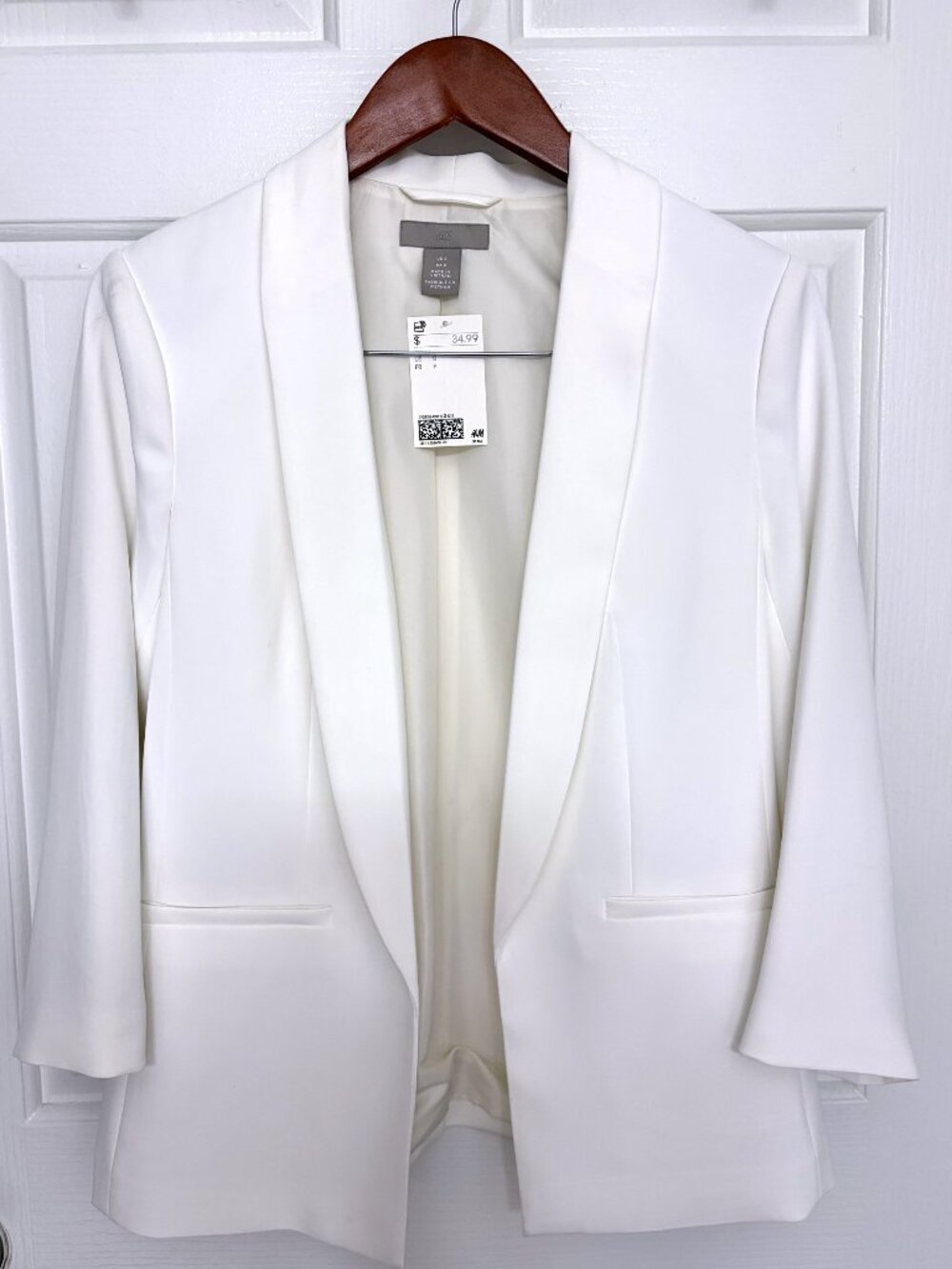 NWT H&M Cream White Shawl Collar Open Front Blazer Long Sleeve Size S
